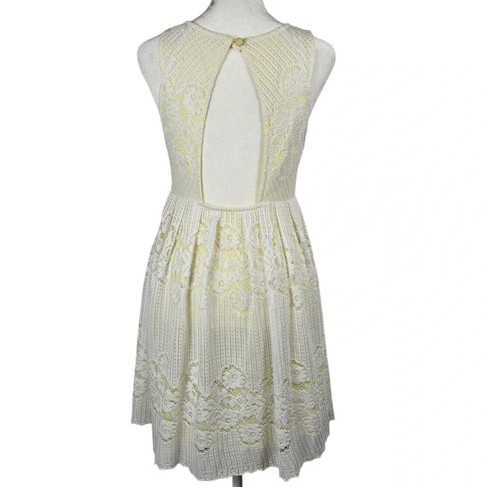 Free People Lace Fit & Flare Dress Women 2 Cream Yellow‎ Open Back Sleeveless